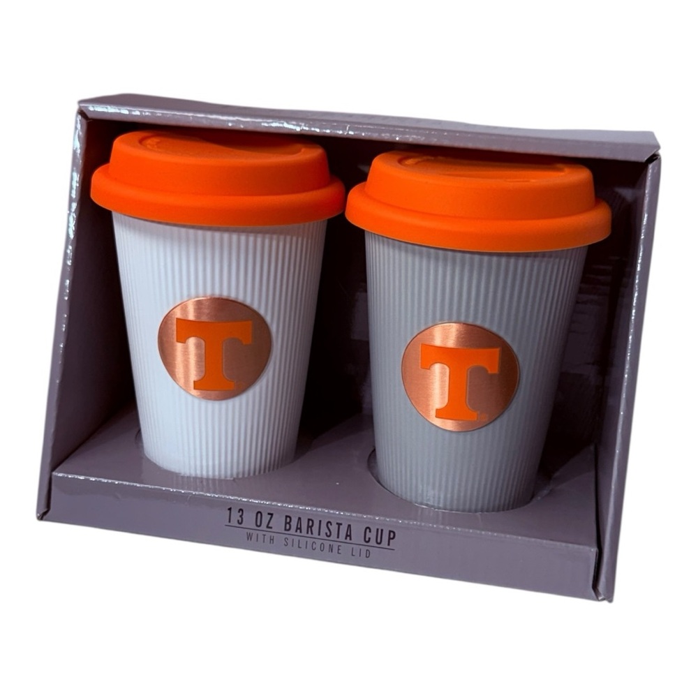 Tennessee Volunteers 13 oz Barista Cup Set w/ Silicone Lids – 2 Cups – New